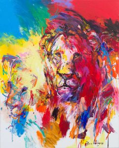 Schilderij gekleurde leeuw