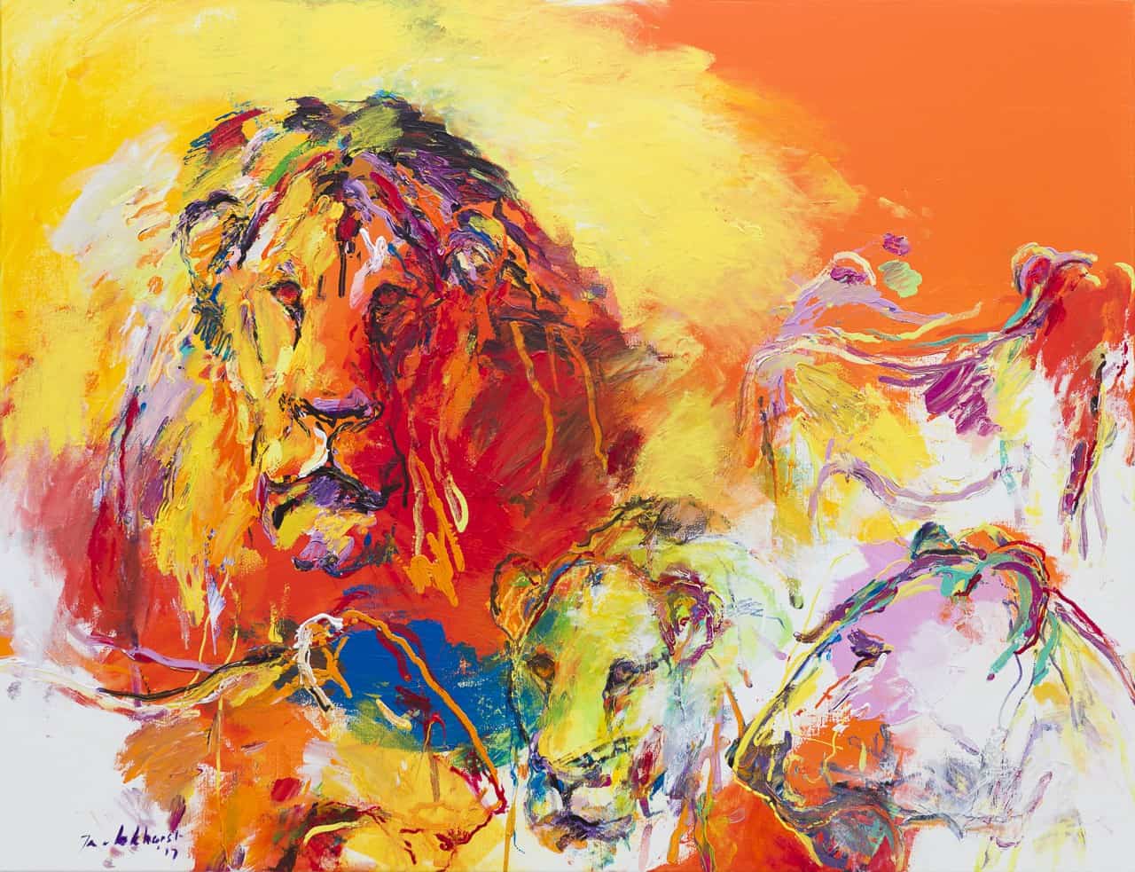 Schilderij leeuwen oranje