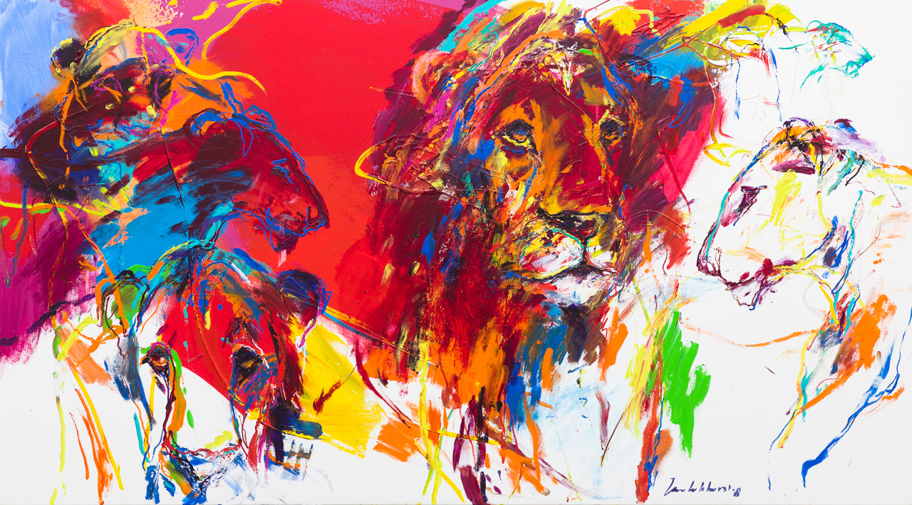 Schilderij leeuw en leeuwin