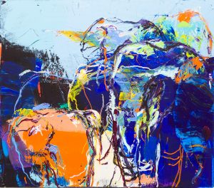 Olifanten schilderij abstract blauw