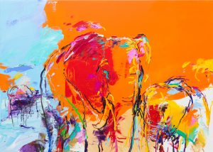 Olifanten schilderij abstract oranje