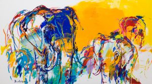 Schilderij olifanten abstract geel